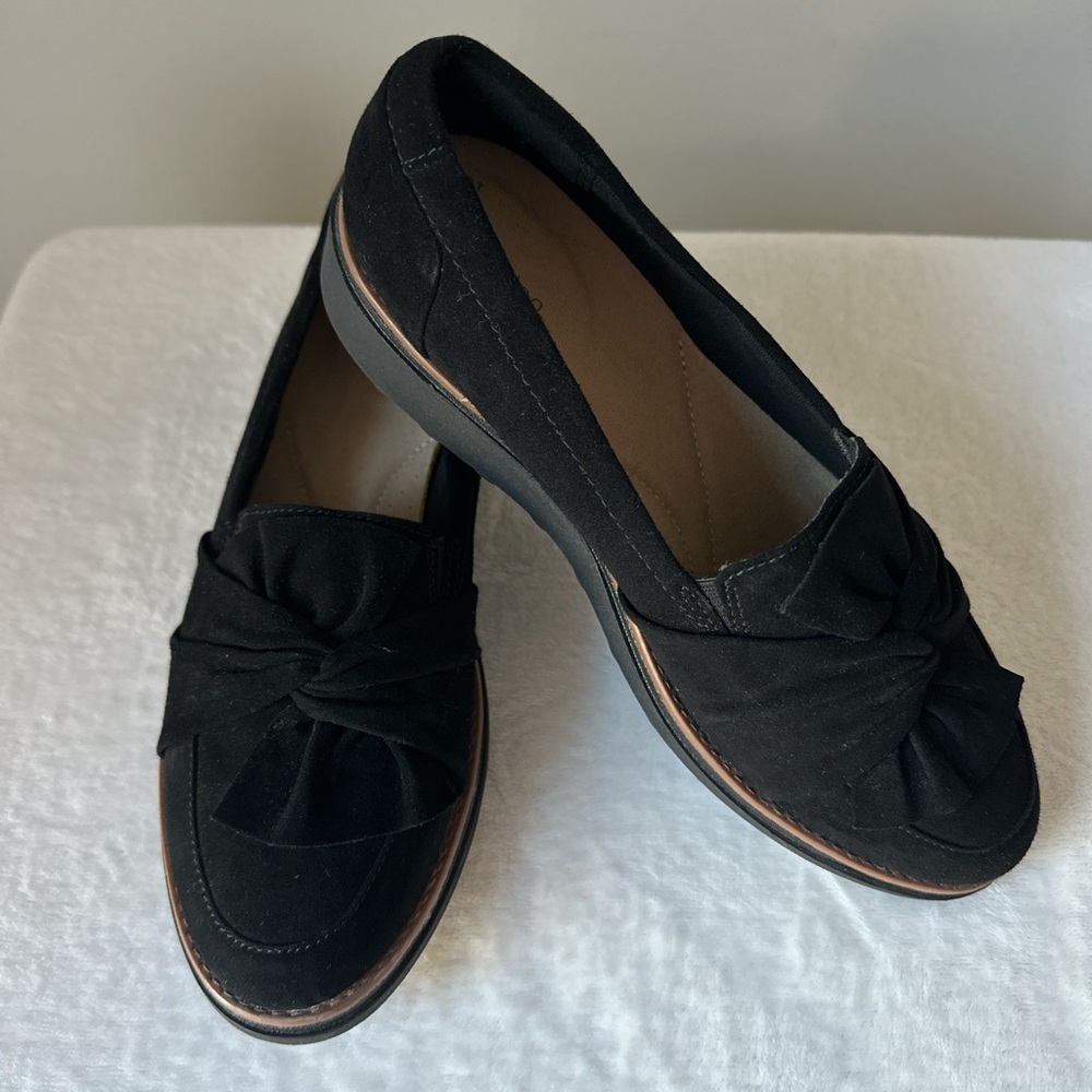 Clarks Black Velvet Loafers